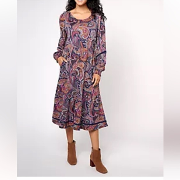 Canon Dresses & Skirts - Canon Multicolor Paisley Long Sleeve Dress women XL festival casual linen boho